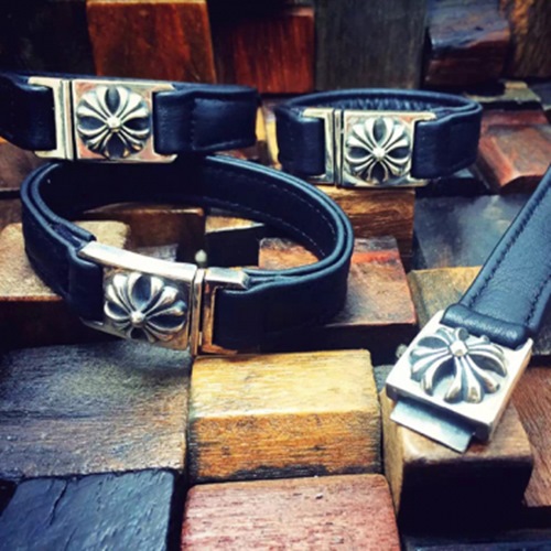 クロムハーツステリングシルバーレザーブレスレットR001