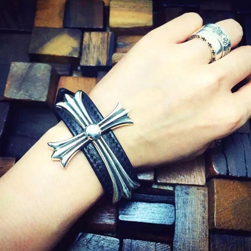 クロムハーツステリングシルバーレザーブレスレットR015