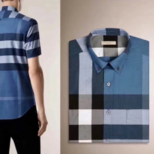 バーバリーボタン"ダウンカラーショートスリーブチェックコットン40509111メンズシャツb0004-