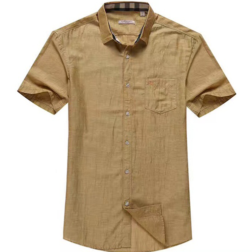 バーバリーチェックリネンベージュメンズ半袖シャツb0025