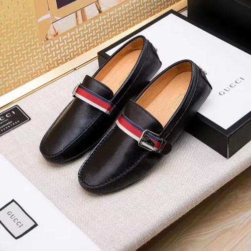 グッチブラック-チップモカシンレザーメンズシューズu0002-