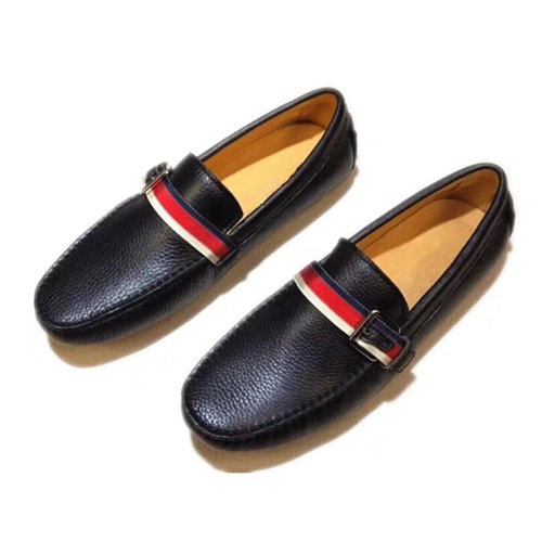 グッチブルー-チップモカシンレザーメンズシューズu0004-