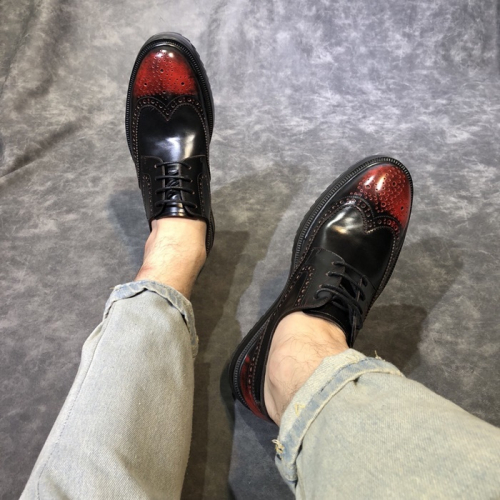 プラダメンズレザーオックスフォードシューズA0102,