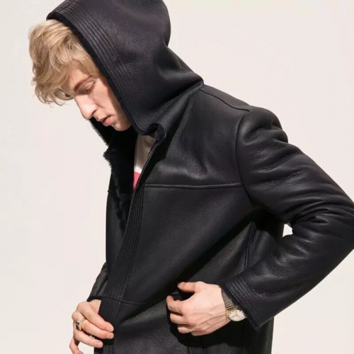 2018プラダメンズレザーミンクジャケットa0214(-3)ブラック