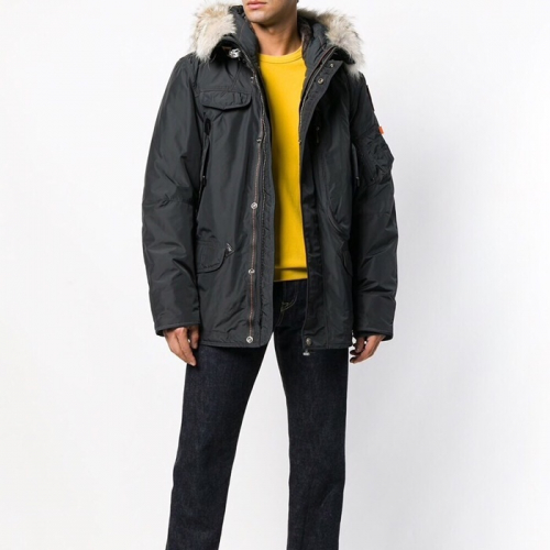 パラジャンパーズメンズロングダウンパディングパーカーR003,2(ブラック/ネイビー)