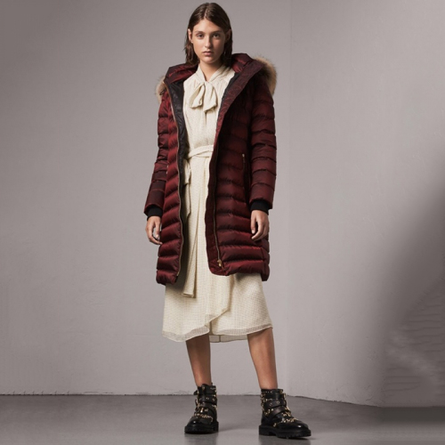 バーバリーレディースロングダウンパディングr0359.2(ネイビー/バーガンディ)