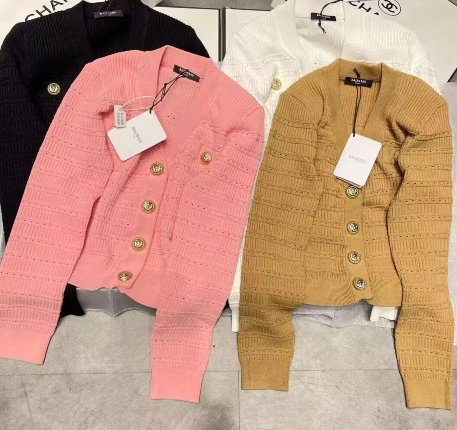 バルマンレディースハンドクラフトスレッドカーディガンm0164.ブラック/ホワイト/キャメル)