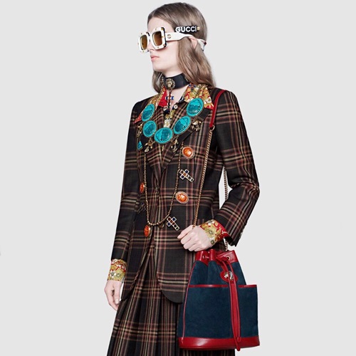 グッチスエードラジャタイガーレディースバケットバッグ553691,B0308,ネイビー