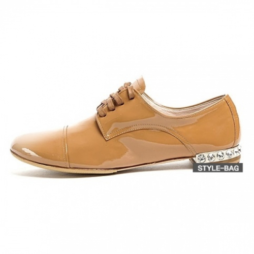 ミュウミュウパテントストラスオックスフォードシューズu0132アイボリーブラウン