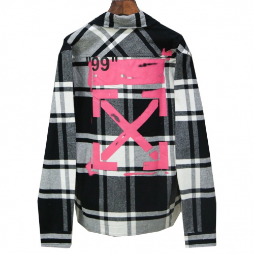 オフホワイトメンズベーシックコットンチェックシャツf0075ホワイト