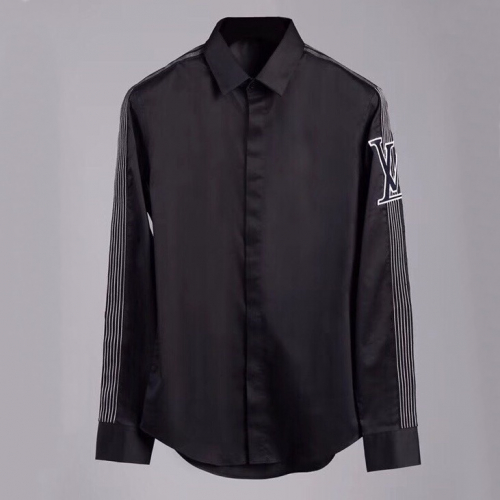 ルイヴィトンメンズストライプコットンシャツu01070ブラック