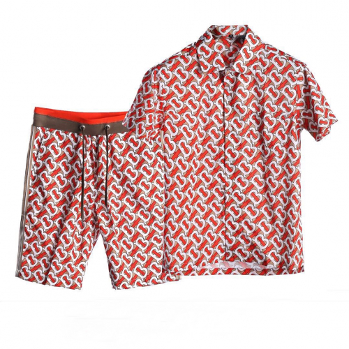バーバリーメンズシルク半袖シャツ&ショートパンツr0802オレンジ
