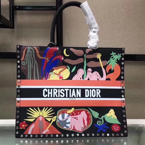 ,ディオールレディースレザーブックトートバッグショッパーバッグB0222,,ブラック