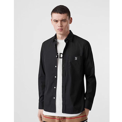 バーバリーメンズホワイトコットンシャツt0052.ブラック