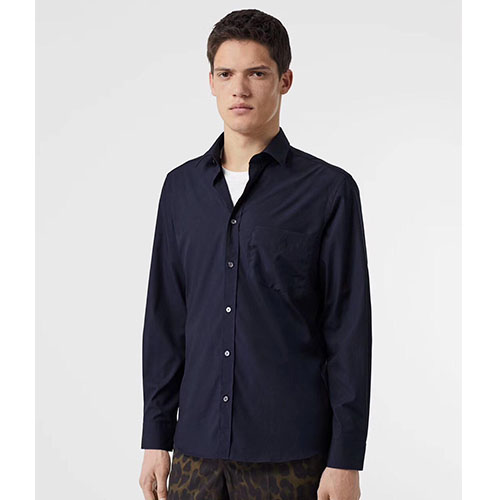 バーバリーメンズホワイトコットンシャツt0052.ネイビー