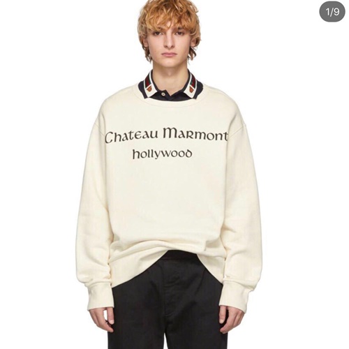 グッチメンズウルフコットンフーディT0055ベージュ