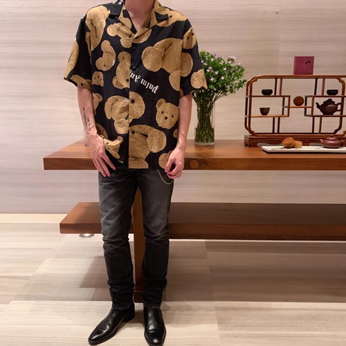 パームエンジェルスメンズコットン半袖シャツs0003ブラック