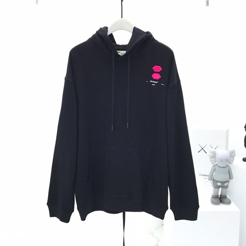 -オフホワイトメンズウルフコットンフーディT0071ブラック