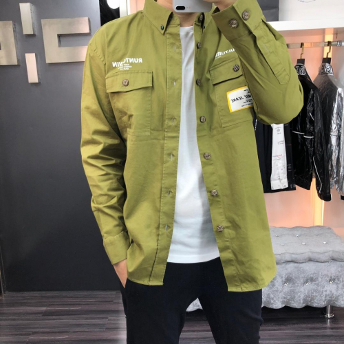 -オフホワイトメンズコットンシャツs0016.(48-54).(オリーブ)