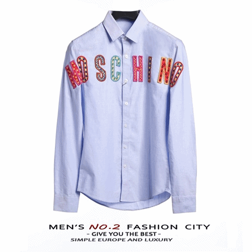 モスキーノメンズコットンシャツh00112(ホワイト,スカイブルー)