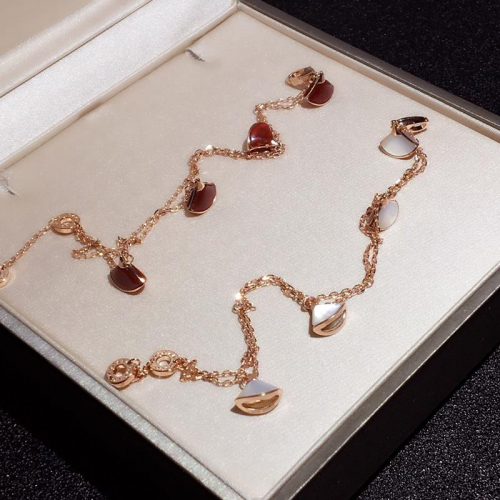 -ブルガリレディースローズゴールドメッキブレスレットL0055.(レッド,ホワイト)