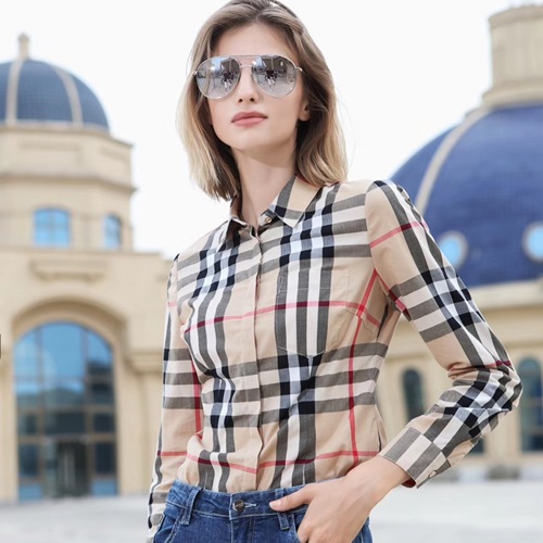 バーバリーレディースシャツT0106.(-3).ベージュ/ピンク/イエロー