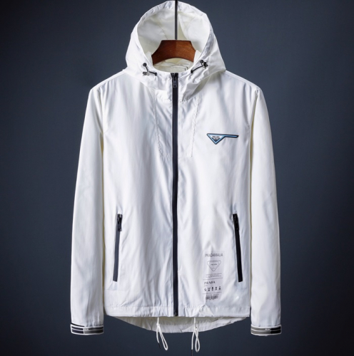 プラダメンズカジュアルウィンドブレーカーフードジャケットa0672.(m2).ホワイト