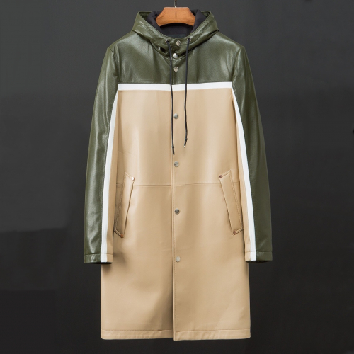 ジバンシィメンズモダンツートンレザーコートv0202グリーン