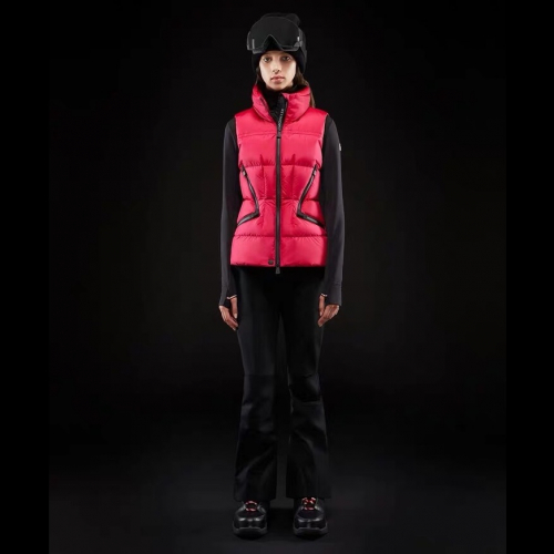 モンクレールレディースパッチダウンパディングベストc06773(ブラック//ピンク)