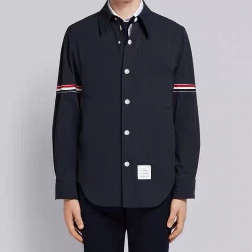 トムブラウンメンズストラップコットンシャツm0213.2(ベージュ/ネイビー)