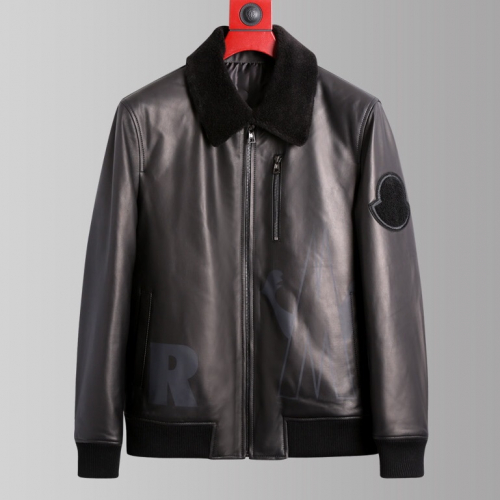 モンクレールレディースパッチモダンレザーダウンパディングc0753ブラック