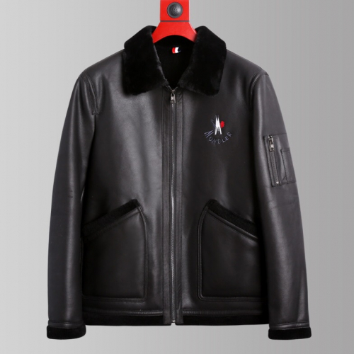 モンクレールレディースパッチモダンレザージャケットc0754ブラック