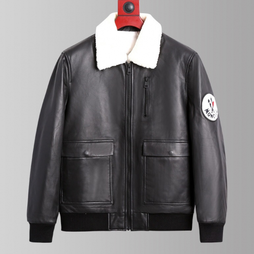 モンクレールレディースパッチモダンレザーダウンパディングc0759ブラック