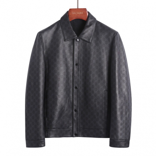 -グッチメンズカジュアルレザージャケットc01379ブラック