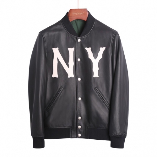 -グッチメンズカジュアルレザージャケットc01383ブラック