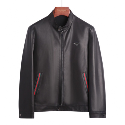 -グッチメンズカジュアルレザージャケットc01385ブラック