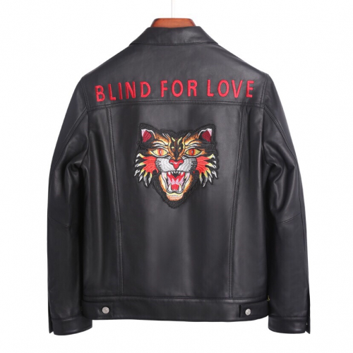 -グッチメンズカジュアルレザージャケットc01387ブラック