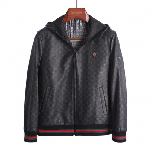 -グッチメンズカジュアルレザージャケットc01389ブラック