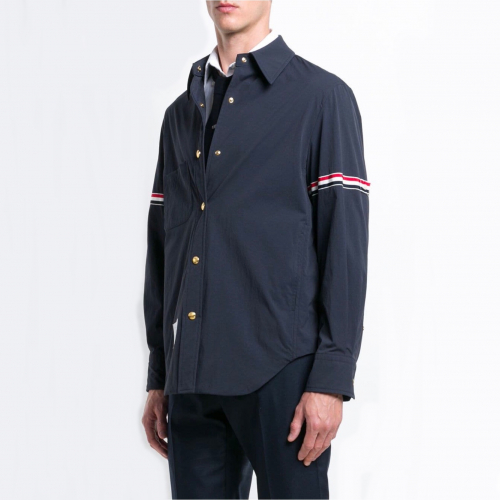 トムブラウンメンズストラップコットンシャツm0323ネイビー