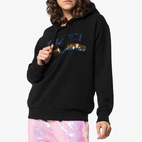 グッチメンズグリッターコットンフーディc01436.ブラック