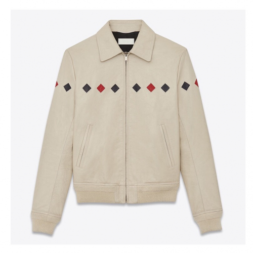 サンローランメンズレザージャケットl0075アイボリー