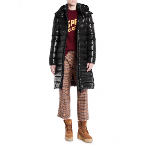 モンクレールレディースパッチモダンロングダウンパディングc0847.ブラック