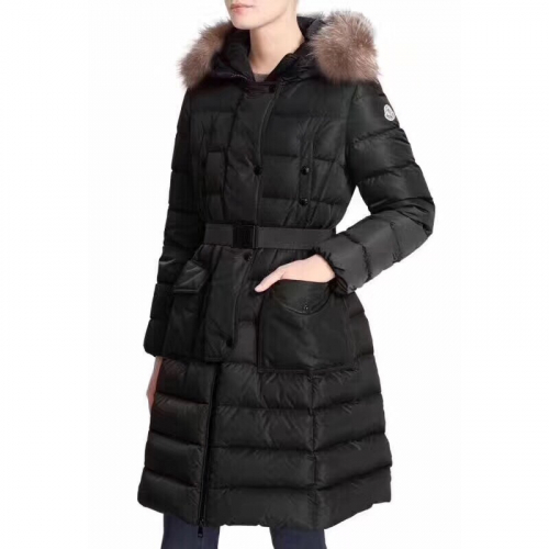 モンクレールレディースパッチモダンロングダウンパディングc08482(ブラック/ネイビー)