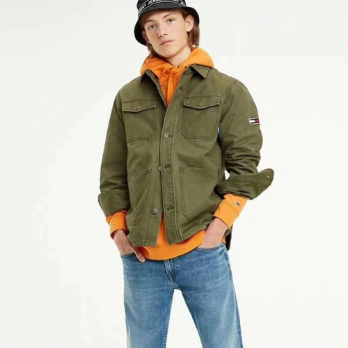 トミーメンズカジュアルデニムシャツ.オリーブ