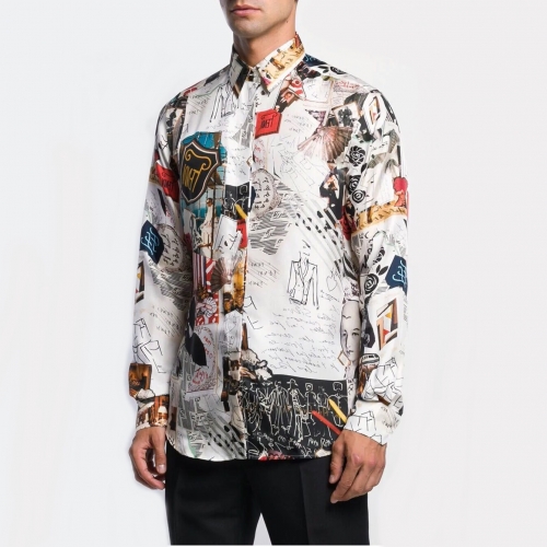 ェンディメンズカジュアルシルケットシャツn0359ホワイト