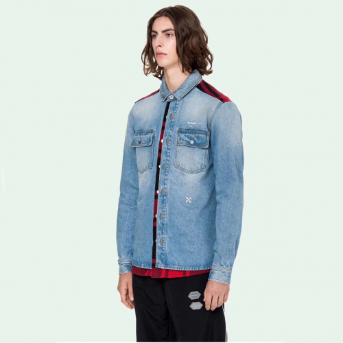 オフホワイトメンズベーシックオーバーサイズデニムシャツf0181ブルー