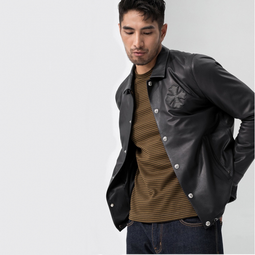 クロムハーツメンズカジュアルレザージャケットr0055ブラック