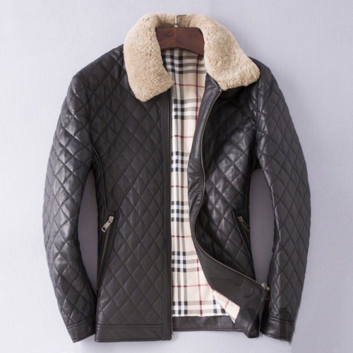 バーバリーメンズカジュアルダウンレザージャケットr01396ブラック