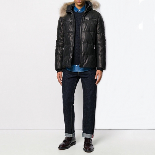 ロエベメンズカジュアルダウンレザージャケットe0103ブラック