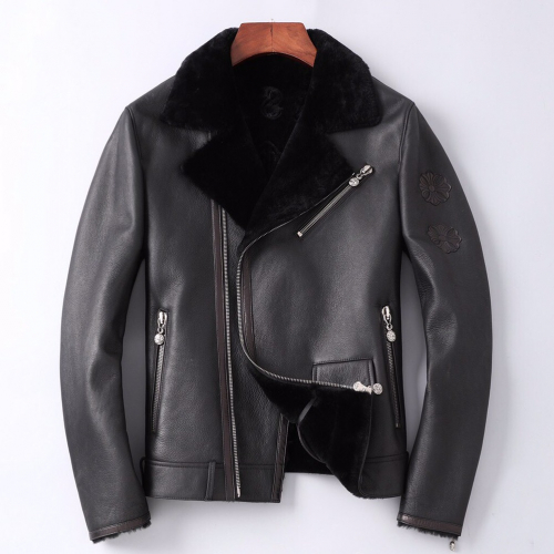 クロムハーツメンズカジュアルレザージャケットr0057ブラック